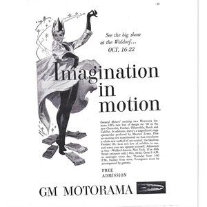 GM Motorama imagination in Motion Waldorf Astoria 1950s Vintage Print Ad 9 inch